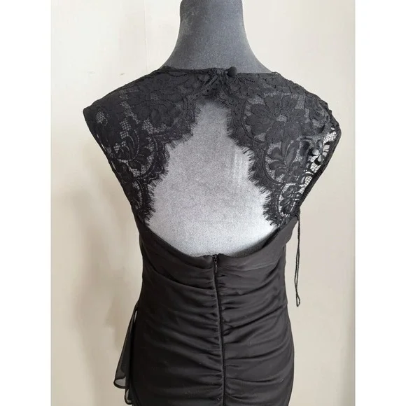 Vintage Black Open Back Lace Goth Dress Y2K Draped Neck Midi 90's 6 Romantic - Picture 11 of 15